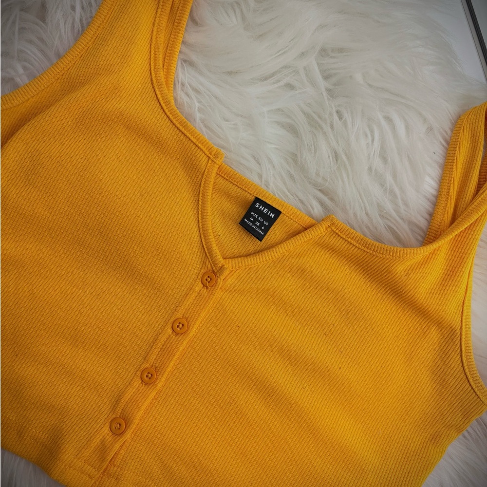SHEIN Mustard Buttoned Ribbed Crop Top